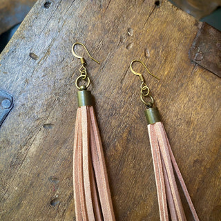 Peach Vegan Leather Tassel Earrings