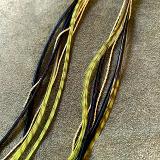 Olive Grizzly + Black Feather Earrings