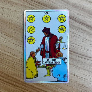Six of Pentacles Holographic Tarot Sticker