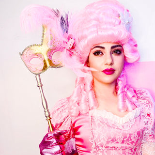 Pink + Gold Masquerade Mask on Stick