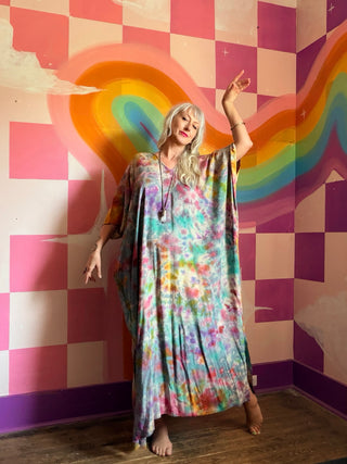 Rainbow Caftan on Lt Grayish Beige Background
