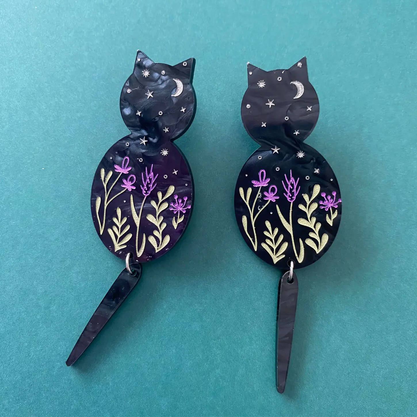 Watching Kitties Flower Post Earrings