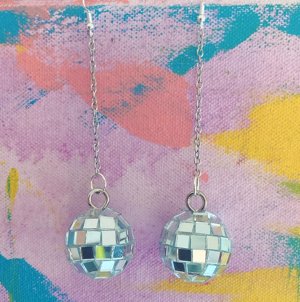 Disco Ball + Chain Earrings