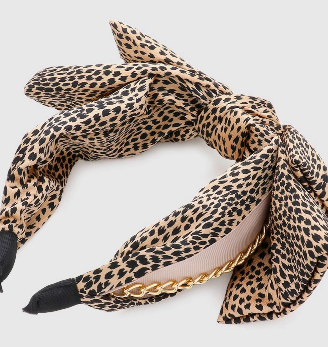 Leopard Bow + Gold Chain Headband