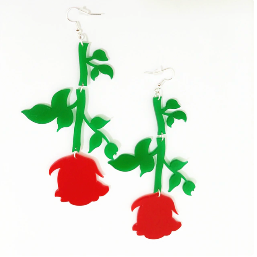 Articulated Rose Stem Earrings