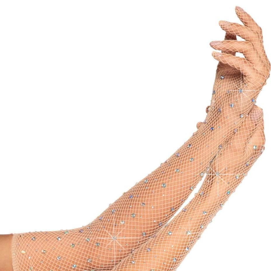 Rhinestone Fishnet Long Gloves