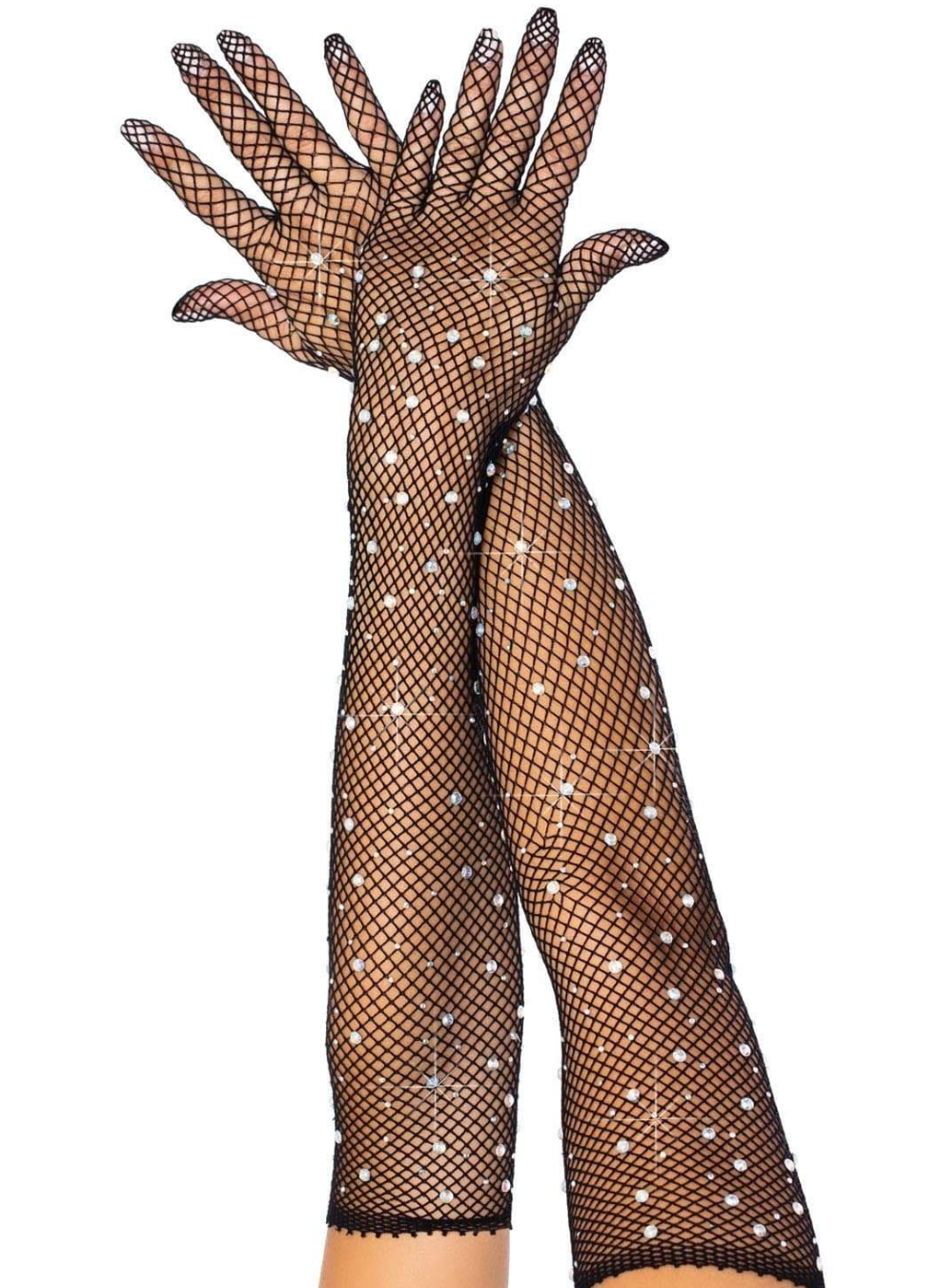 Rhinestone Fishnet Long Gloves
