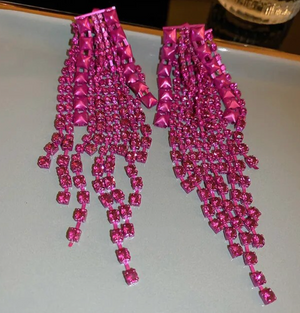 Fuchsia Stud + Sparkle Multi Strand Fringe Earrings