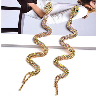 Long Rhinestone Snake Earrings