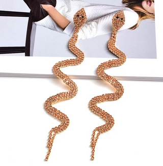 Long Rhinestone Snake Earrings