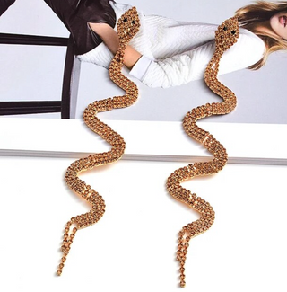 Long Rhinestone Snake Earrings