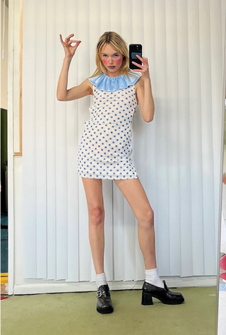 Polka Dot Mesh Clown Collar Dress