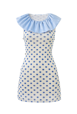 Polka Dot Mesh Clown Collar Dress