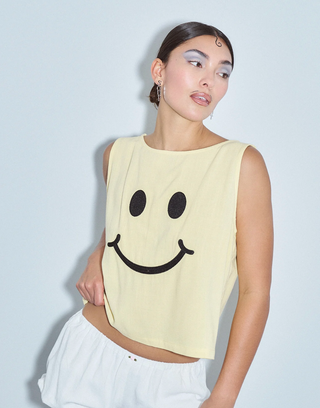 Smiley Face Cotton / Linen Tank