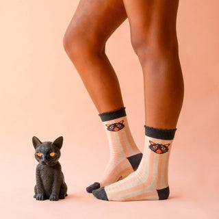 Black Kitty Crew Socks