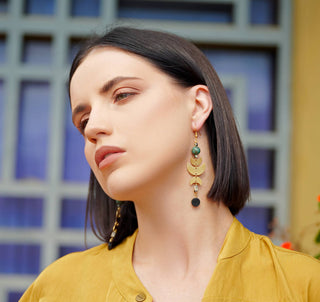 Urbana Earrings - Turquoise Brass Moon Phase