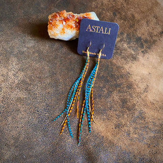 Orange + Turquoise Grizzly Feather earrings