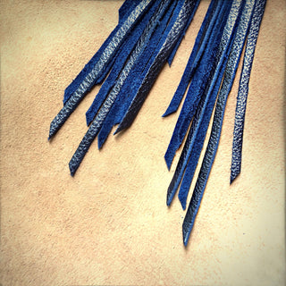 Metallic Blue Leather Tassel Earrings