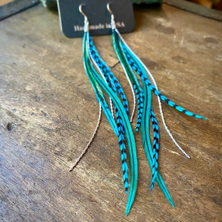 Green + Turquoise Grizzly Feather Earrings