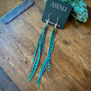 Green + Turquoise Grizzly Feather Earrings