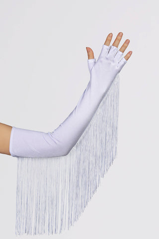 Fringe Fingerless Opera-Length Satin Gloves