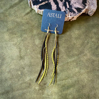 Olive Grizzly + Black Feather Earrings