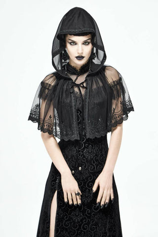 Sheer Black Hooded Capelet