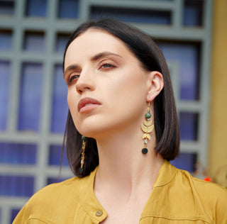 Urbana Earrings - Turquoise Brass Moon Phase