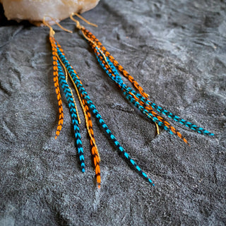 Orange + Turquoise Grizzly Feather earrings