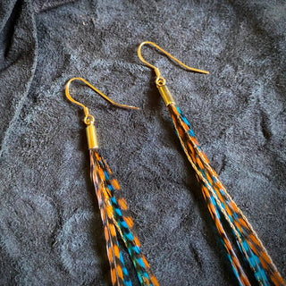 Orange + Turquoise Grizzly Feather earrings