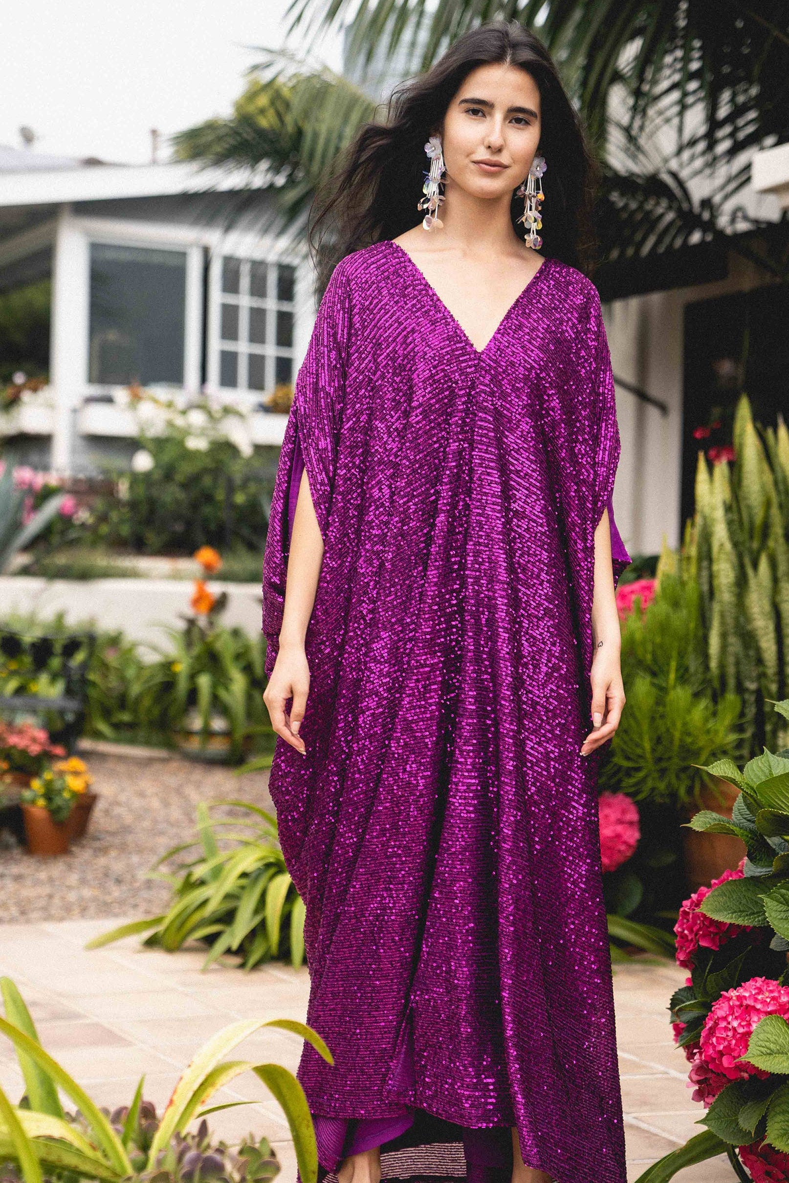 Magenta Purple Sequin Caftan Magenta Purple Sequin Caftan
