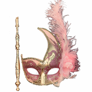 Pink + Gold Masquerade Mask on Stick