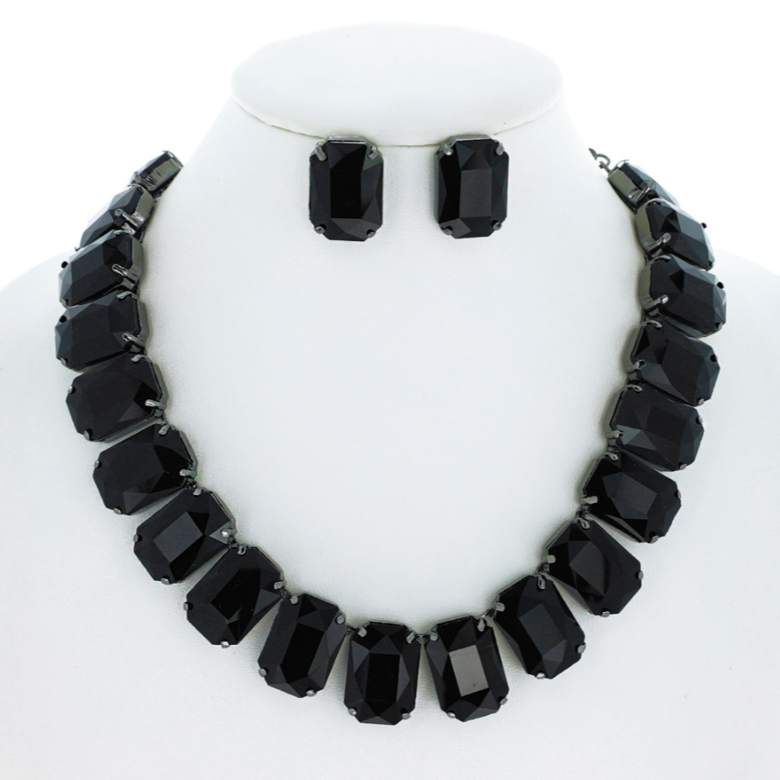 Earrings Plus Necklace Elegant Jewelry Set Inlaid Black - Temu
