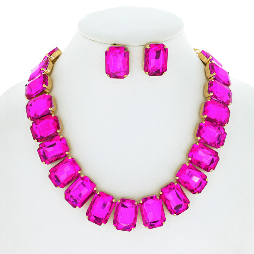 Pink Crystal Necklace Jewellery Set with Maang Tikka