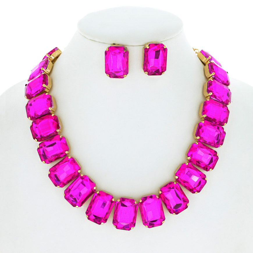 Chunky Rhinestone Necklace + Earring Sets