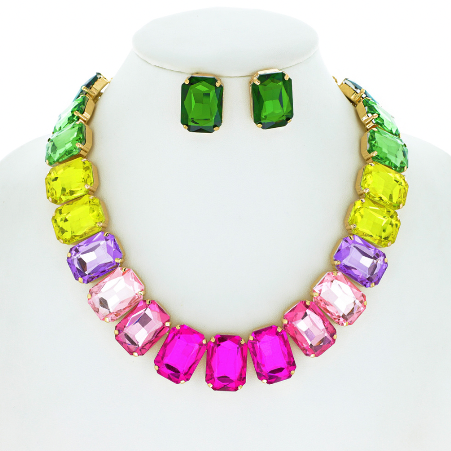 U. S. Fashion Jewelry Exaggerated Dinner Accessories Rhinestone Necklace  Earrings Set - Multicolor