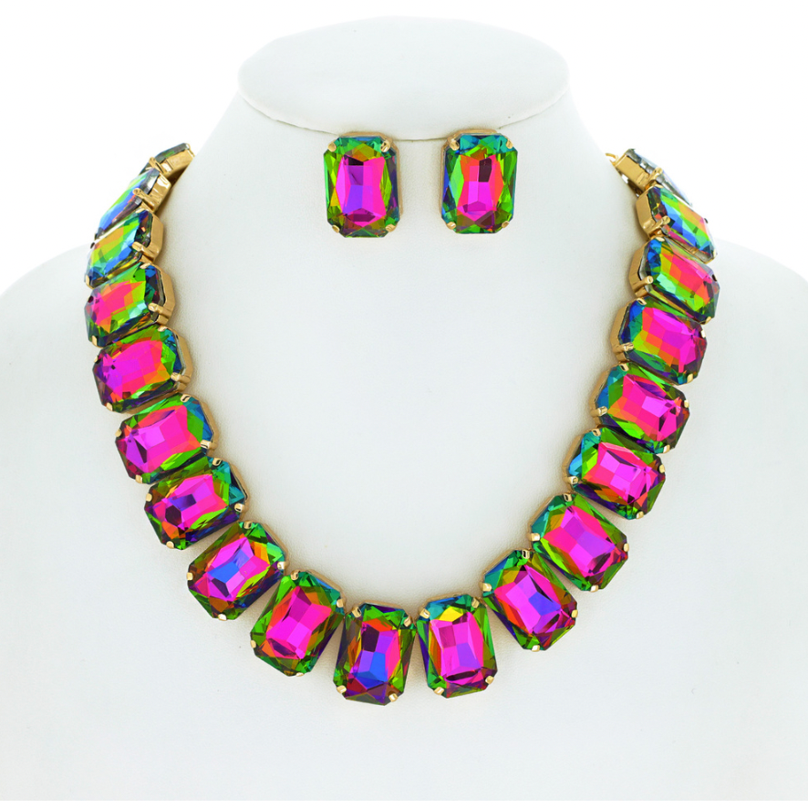 Chunky Rhinestone Necklace + Earring Sets