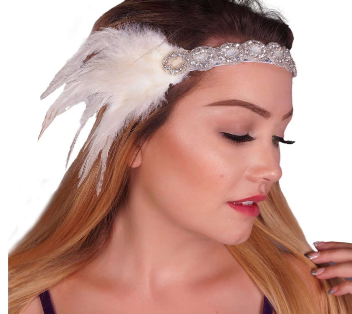 Side Feathers + Rhinestones Flapper Headbands