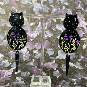 Watching Kitties Flower Post Earrings