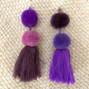 Tassel Pompom Statement Earrings Multi Colors
