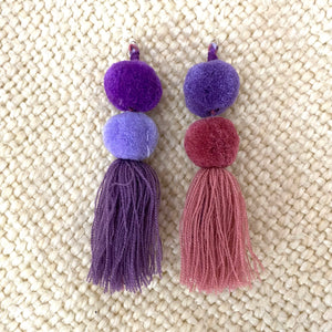 Tassel Pompom Statement Earrings Multi Colors