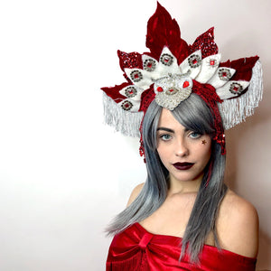 Red + White Leaf Crown Headdress