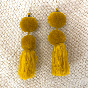Pompom Tassel Statement Earrings: Solid Colors