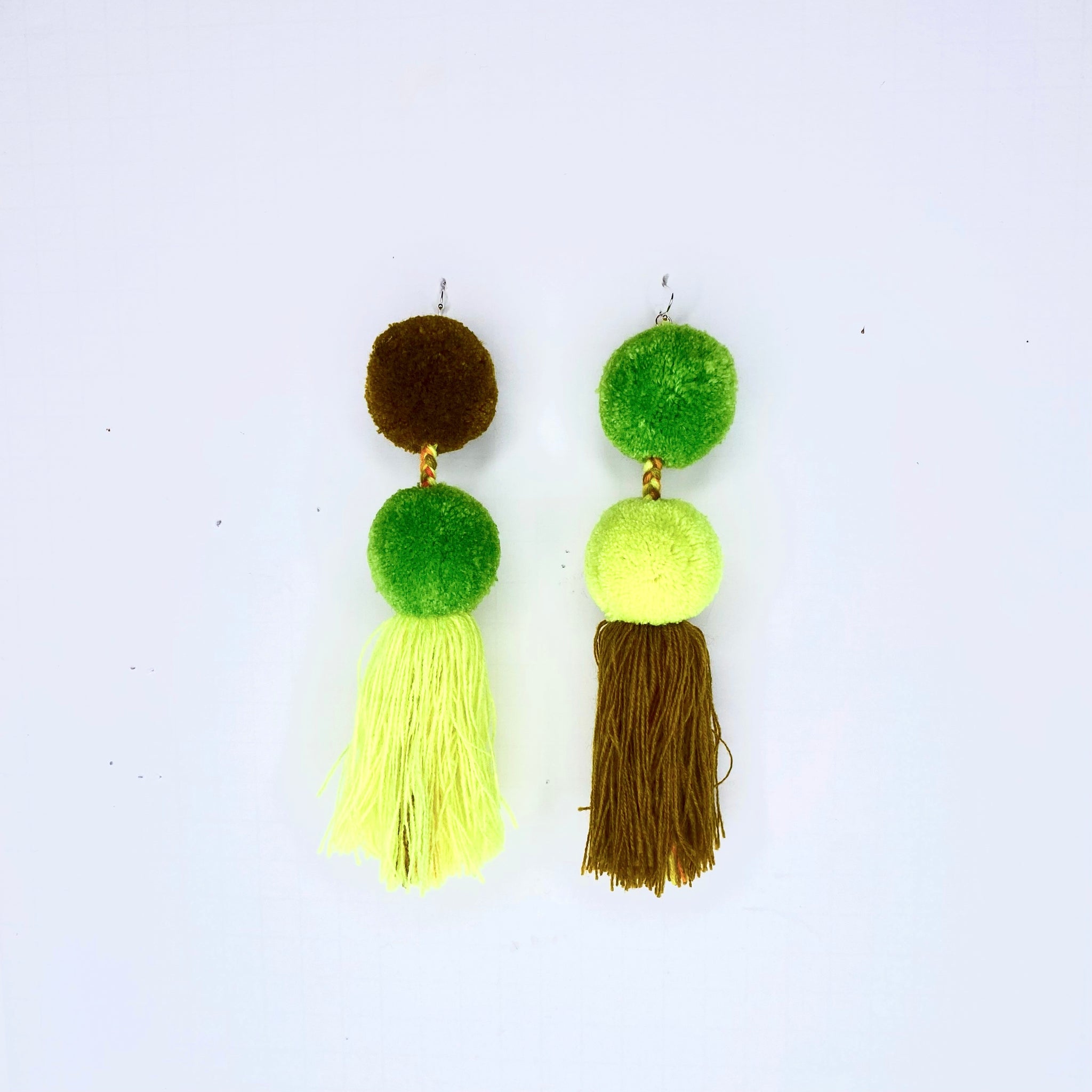 Tassel Pompom Statement Earrings Multi Colors