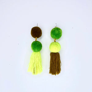 Tassel Pompom Statement Earrings Multi Colors