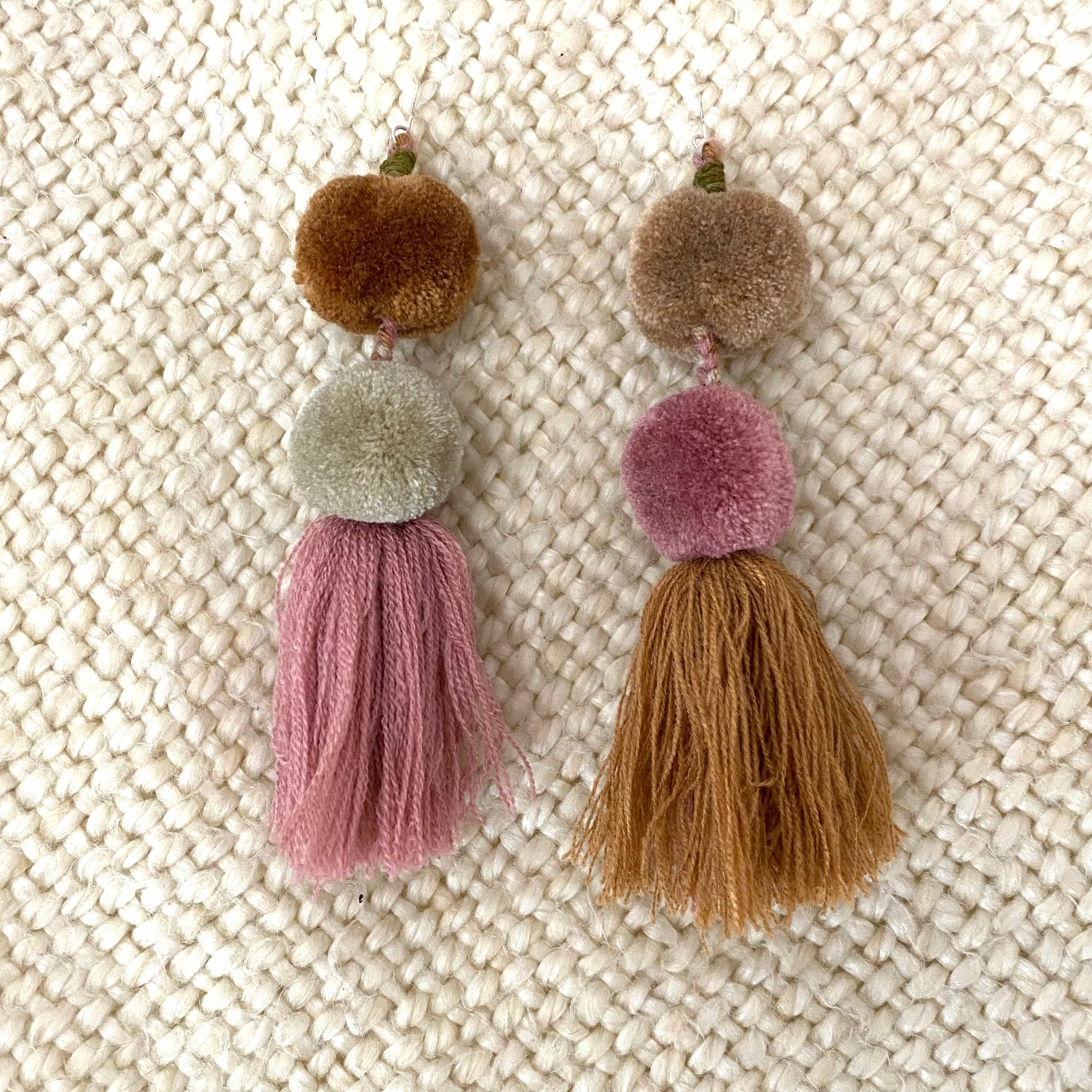 Tassel Pompom Statement Earrings Multi Colors
