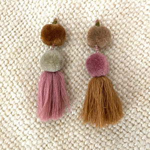 Tassel Pompom Statement Earrings Multi Colors
