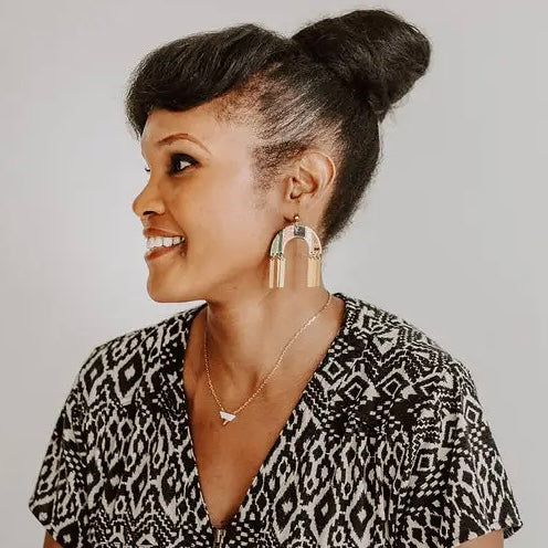 Porcelain Striped Arch Tassel Earrings