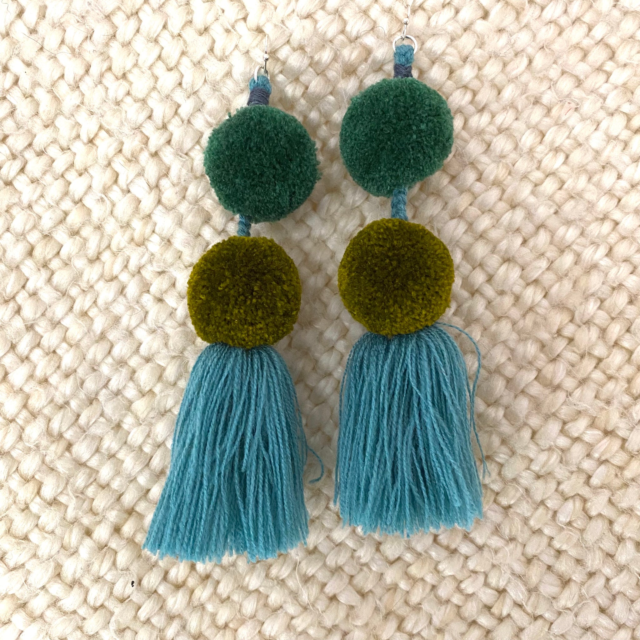 Tassel Pompom Statement Earrings Multi Colors