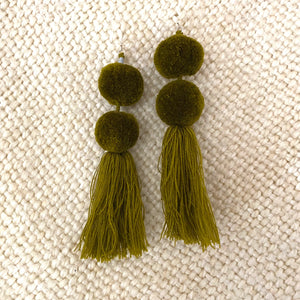 Pompom Tassel Statement Earrings: Solid Colors